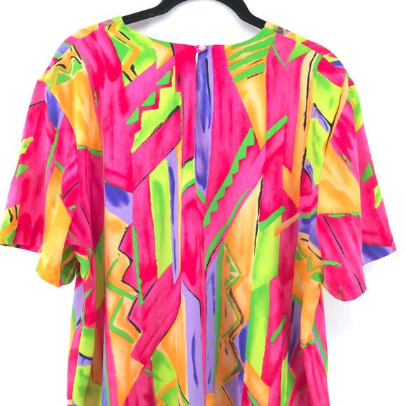 Susan Graver Vintage 80/90s Corlorful Pop Fluorescent Geometric Pattern Blouse L - Picture 11 of 13